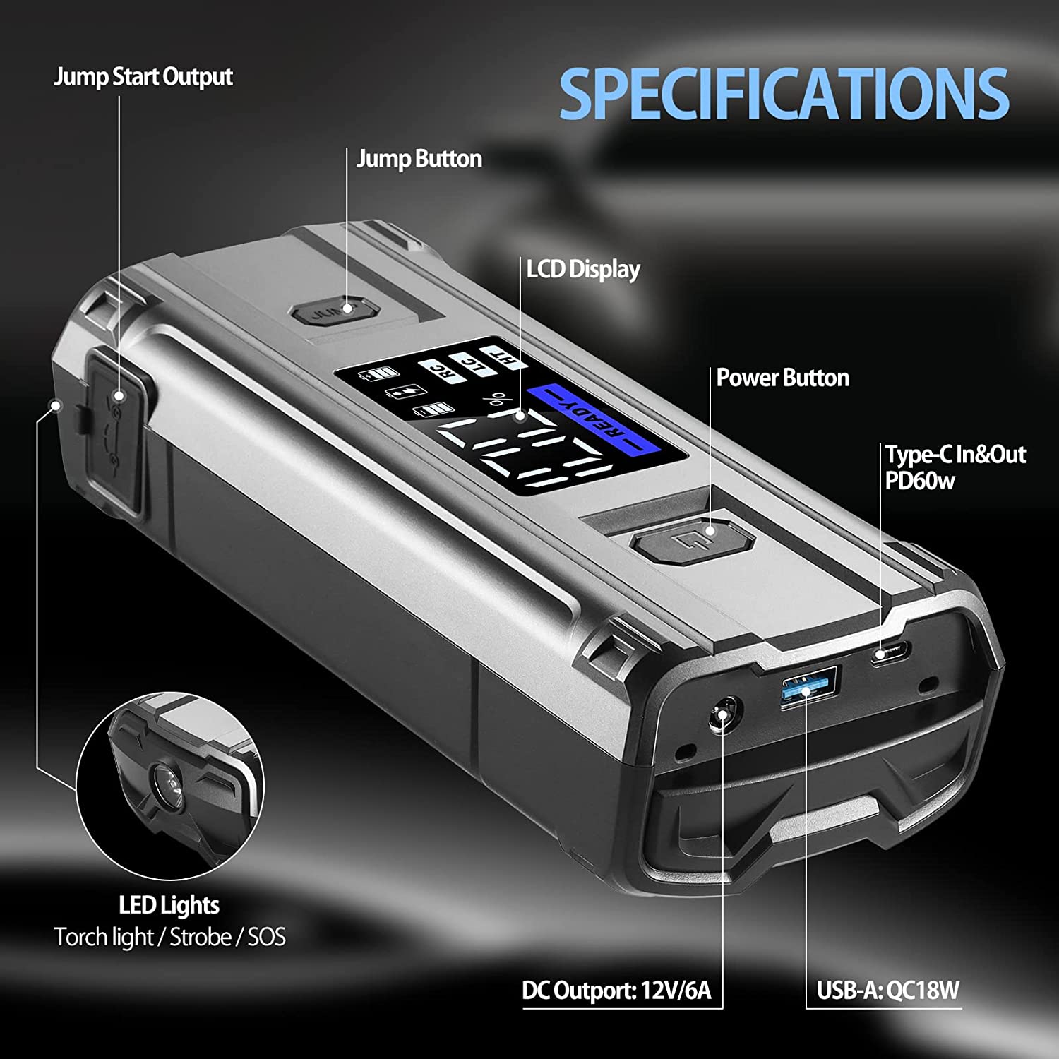 Cxy T13Plus 2000A Jump Starter Power Pack,65W in/Out Fast Charging 12V Car Jump Starter for Up to 8.5L Petrol or 6L Diesel Engines,Car Battery Booster Jump Starter with LCD Screen for Laptop Charging CXY
