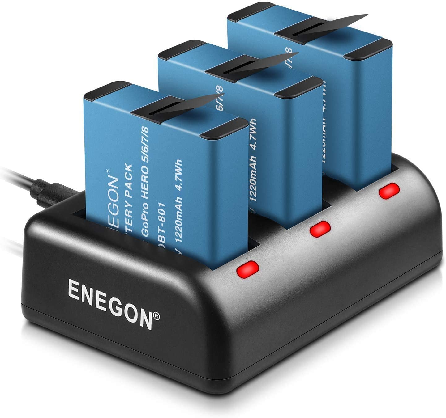 Gopro Hero serial  Replacement Batteries (3 Pack) 1220mAh with 3-Channel Charger  Gopro, Gopro Hero, Replacement Batteries- ENEGON