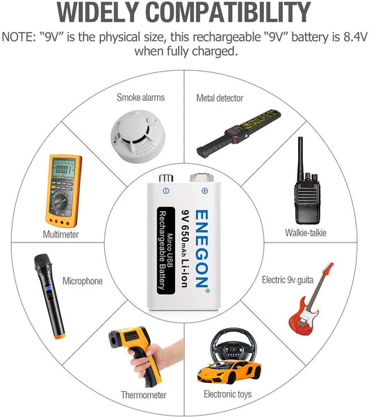 9V Direct USB Rechargeable Batteries 650mAh - ENEGON