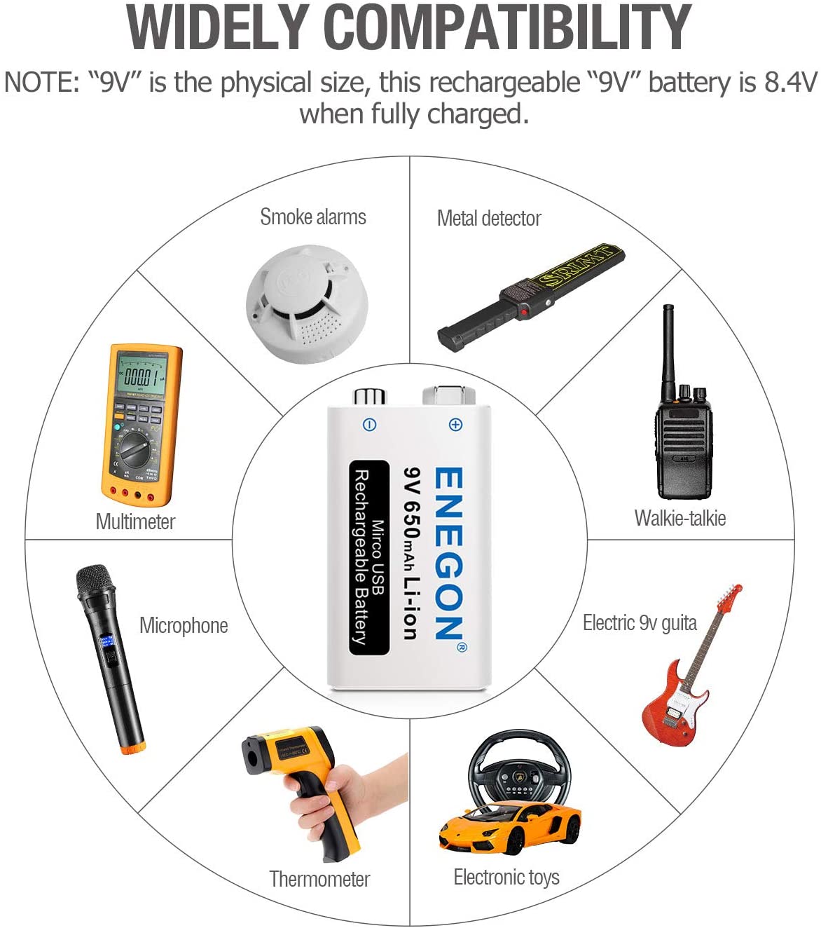 9V Direct USB Rechargeable Batteries 650mAh ENEGON