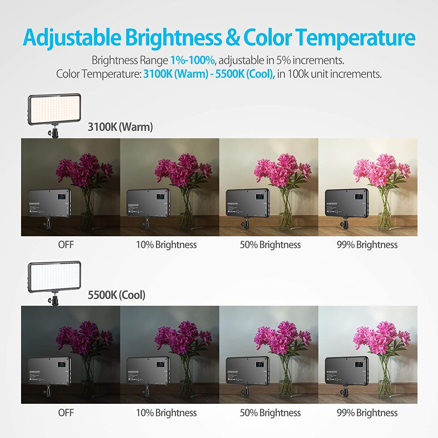 Cameras LED Video Light Panel Rechargeable 4000mAh ENEGON