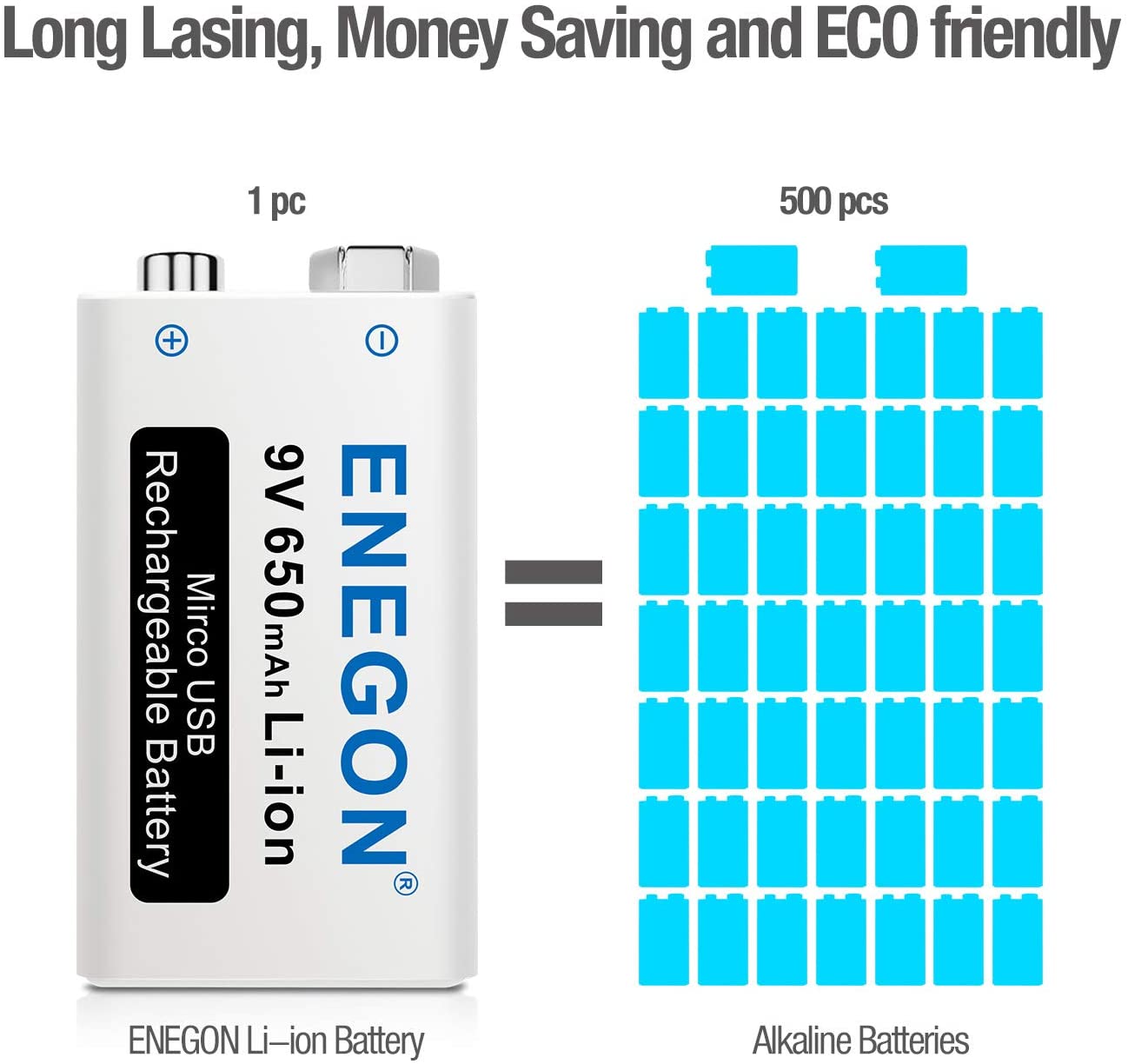 9V Direct USB Rechargeable Batteries 650mAh ENEGON