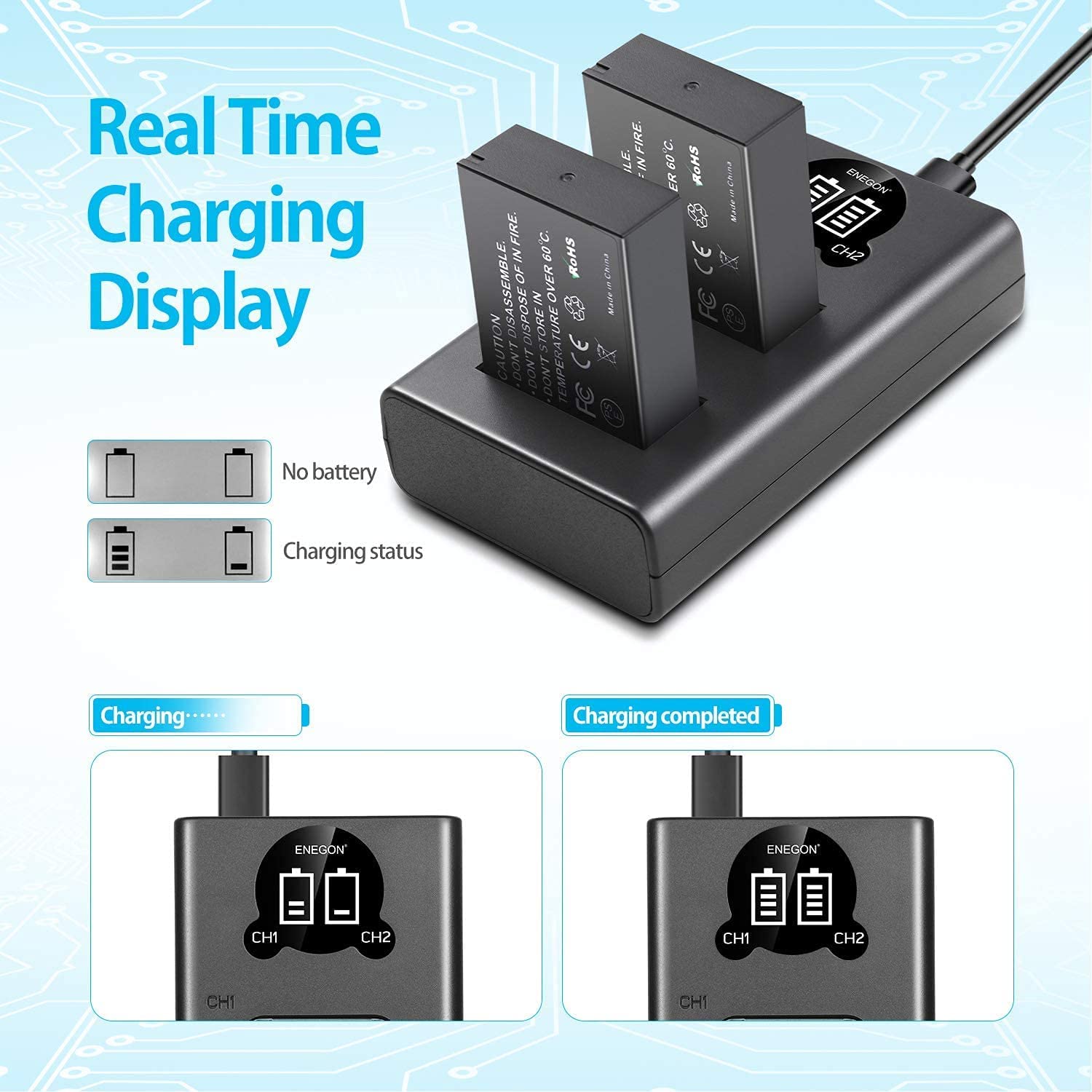 LP-E12 Battery and Smart LCD Charger for Canon -2-(Pack)  battery, canon, charger, EOS M, EOS M10, EOS M100 EOS, EOS M50, EOS M50 Mark II, m100, m200, M200 Rebel SL1, mark, pack, PowerShot SX