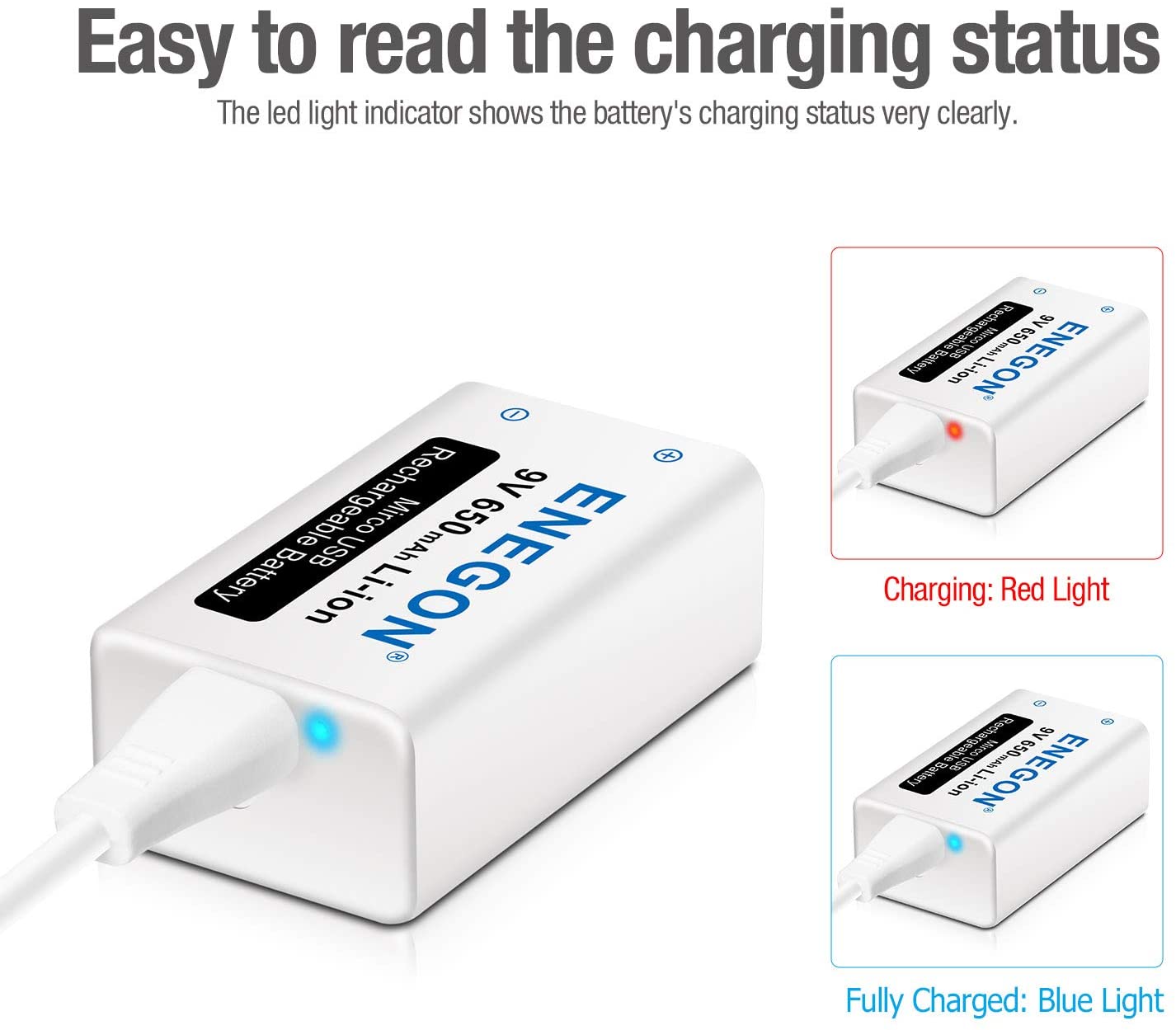 9V Direct USB Rechargeable Batteries 650mAh ENEGON