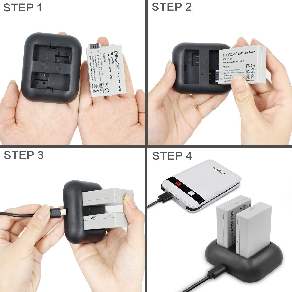 Replacement Batteries of Canon LP-E8 (2-Pack) and Rapid Dual Charger  manual- ENEGON