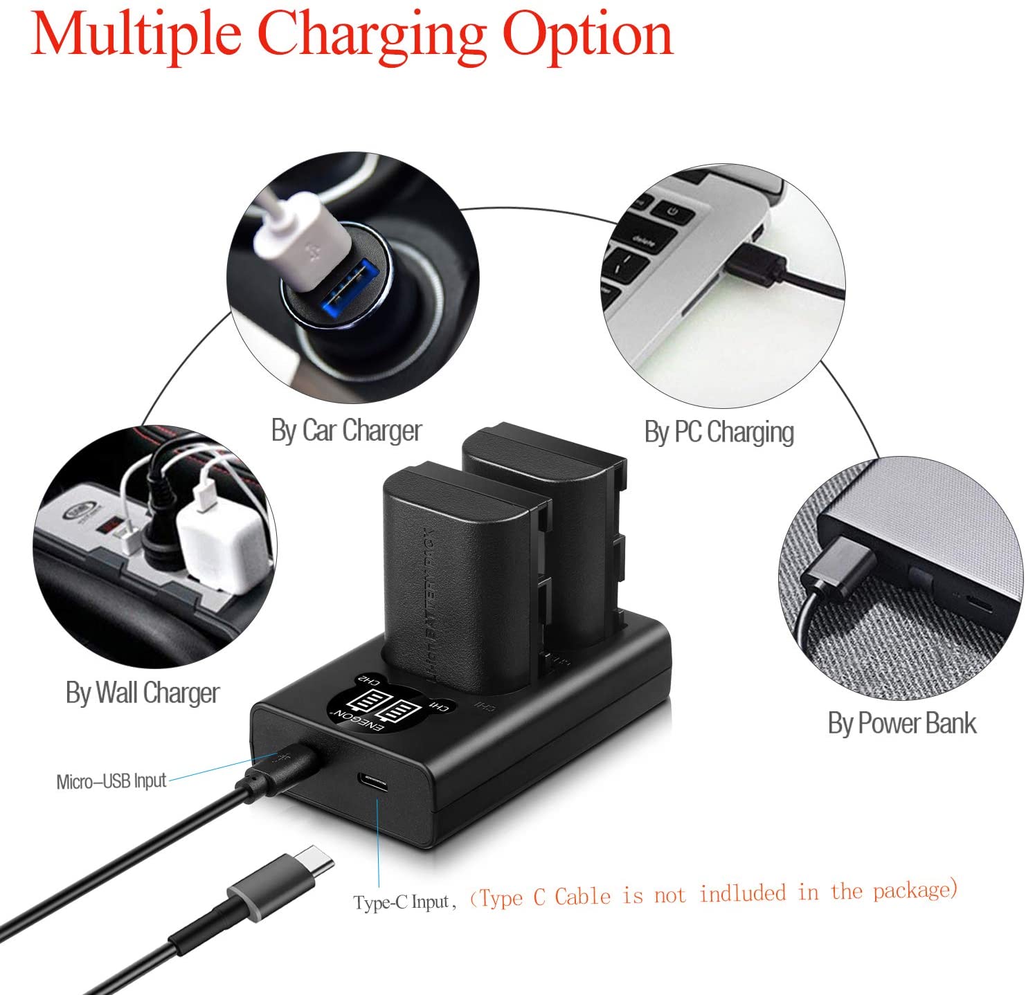 LP-E6 Rechargeable Battery Pack (2pack) and Dual USB LED Charger  - ENEGON