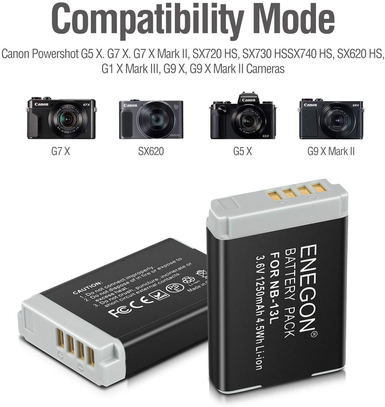 ENEGON NB-13L Replacement Lithium Battery Pack(2 Packs) and Dual USB Charger  - ENEGON
