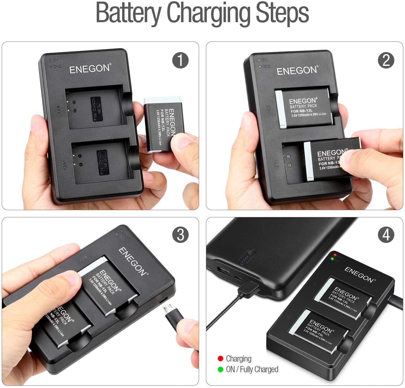 ENEGON NB-13L Replacement Lithium Battery Pack(2 Packs) and Dual USB Charger  - ENEGON