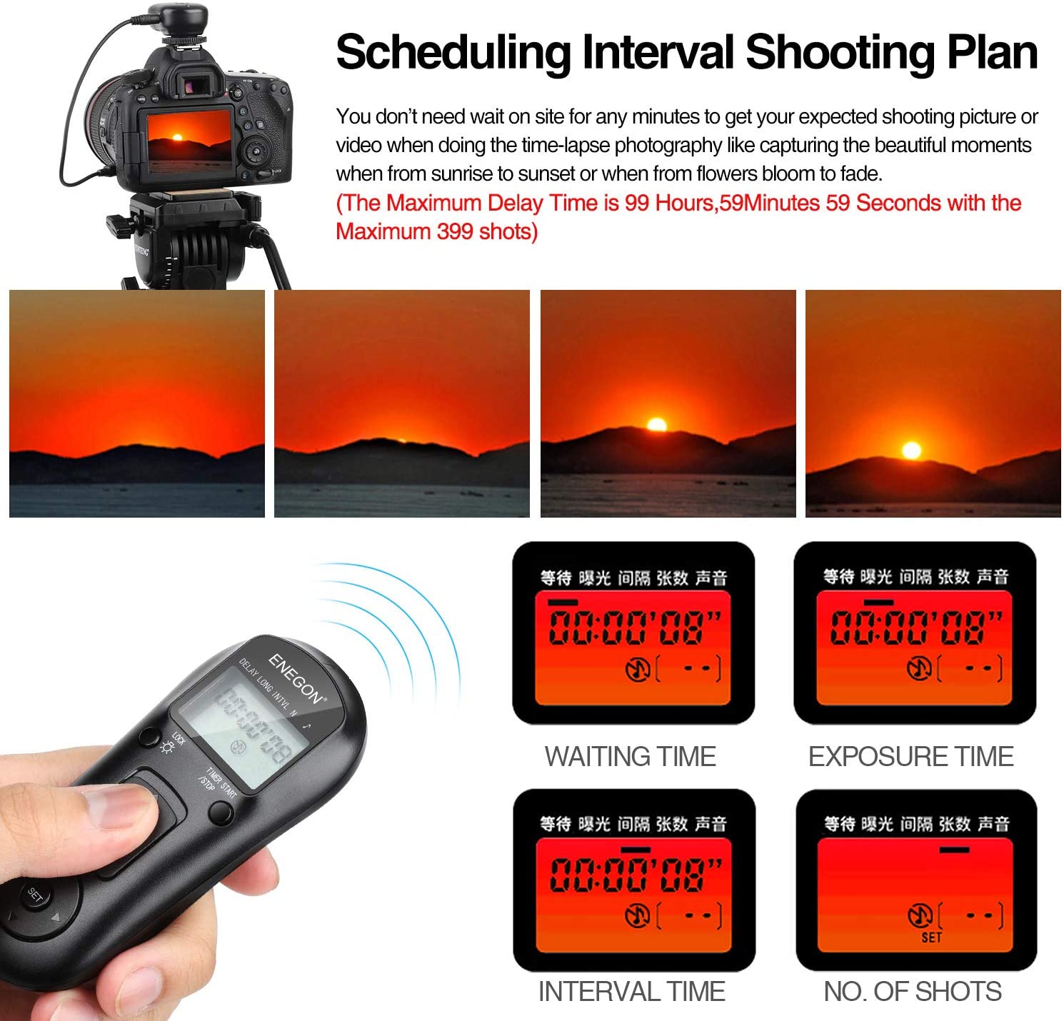 Wireless Remote Shutter Release Control Timer with Cord  New- ENEGON