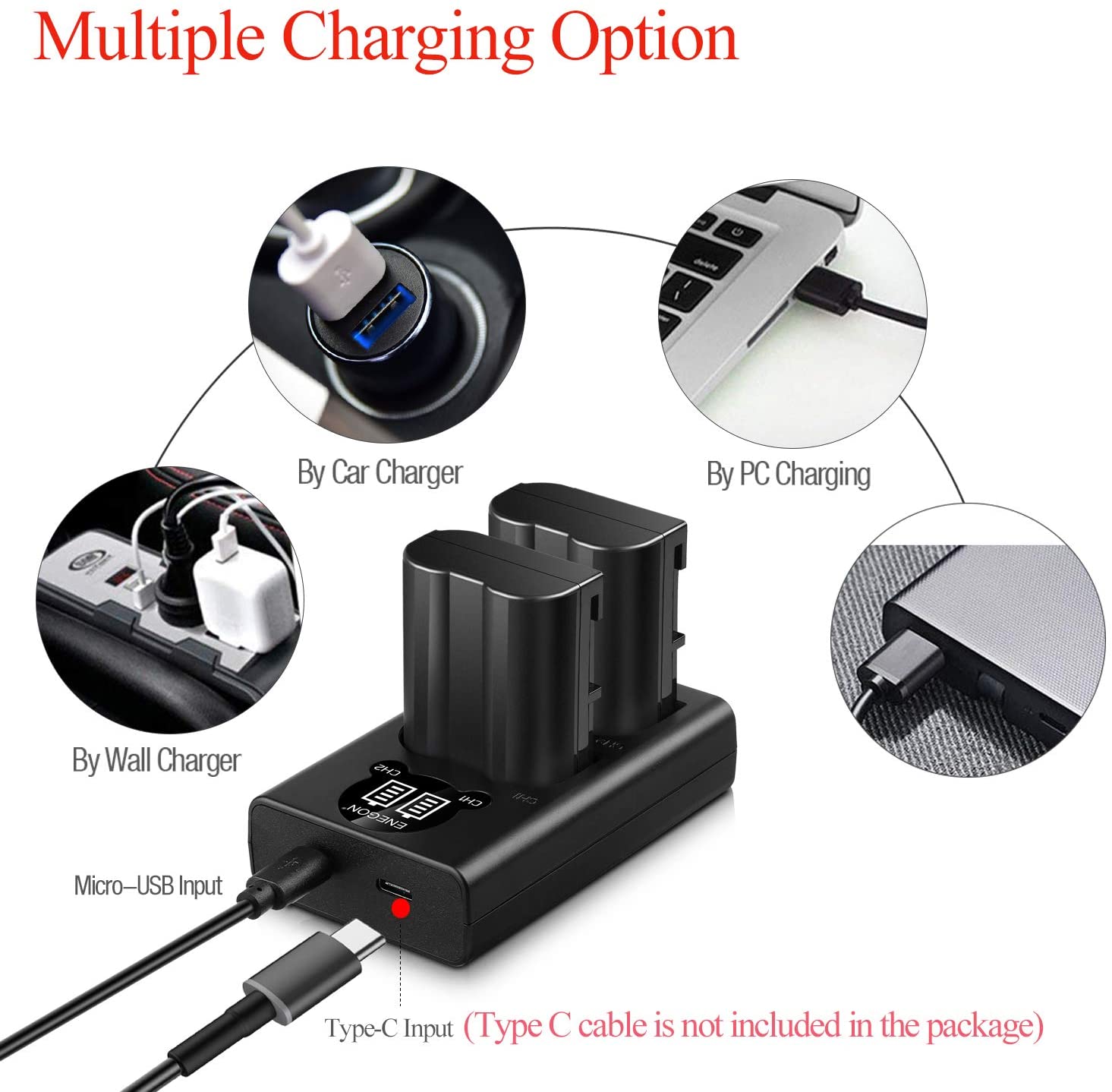 EN-EL15 /EL15a/EL15b/EL15c Replacement Battery (2 Pack) and Smart LED Dual Charger Kit ENEGON