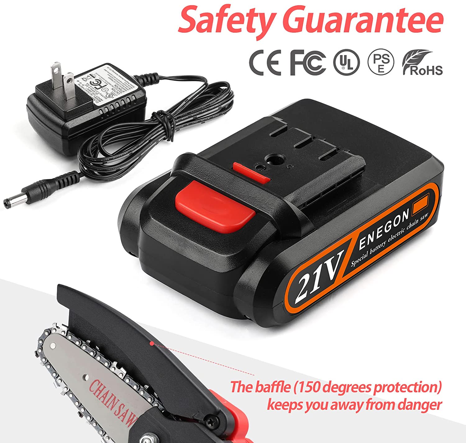 Mini Chainsaw, 4 inch Hand held Cordless Chain saw -Red FOONSEN