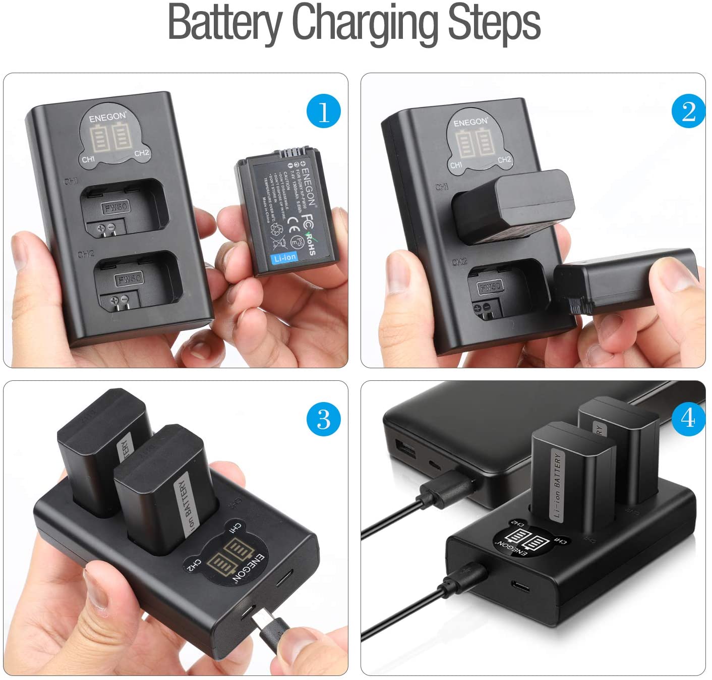 NP-FW50 Camera Battery (2-Pack,1300mAh) and Rapid Dual Charger  manual- ENEGON