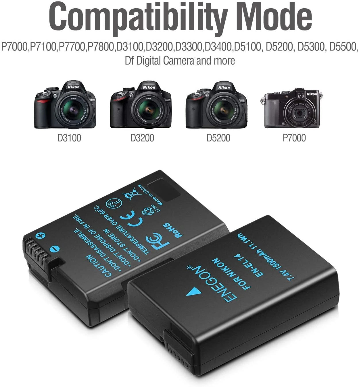 EN-EL14/EL14a Replacement Battery (2 Pack) and Smart LED Dual Charger Kit ENEGON