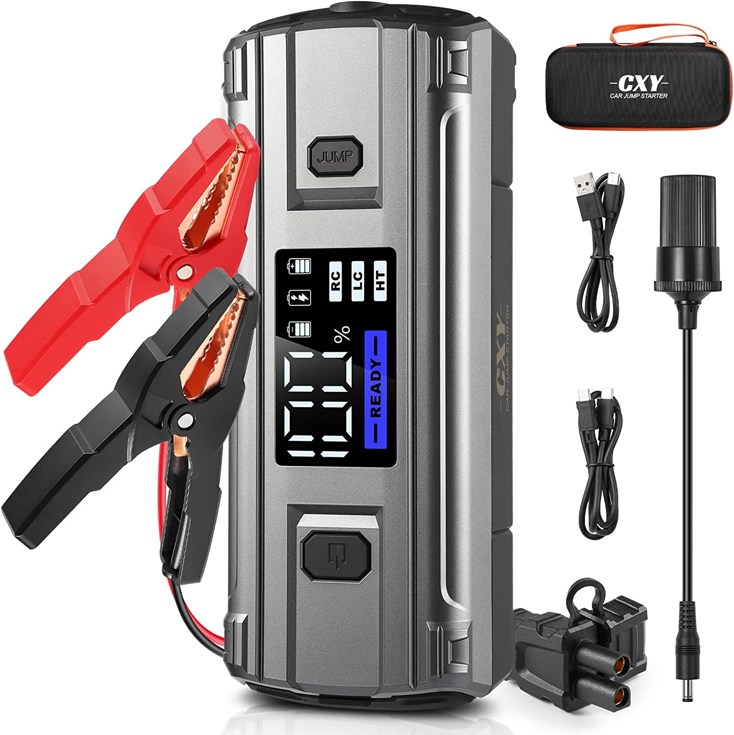 Cxy T13Plus 2000A Jump Starter Power Pack,65W in/Out Fast Charging 12V Car Jump Starter for Up to 8.5L Petrol or 6L Diesel Engines,Car Battery Booster Jump Starter with LCD Screen for Laptop Charging CXY