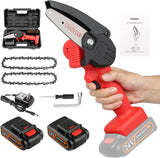 Mini Chainsaw, 4 inch Hand held Cordless Chain saw -Red FOONSEN