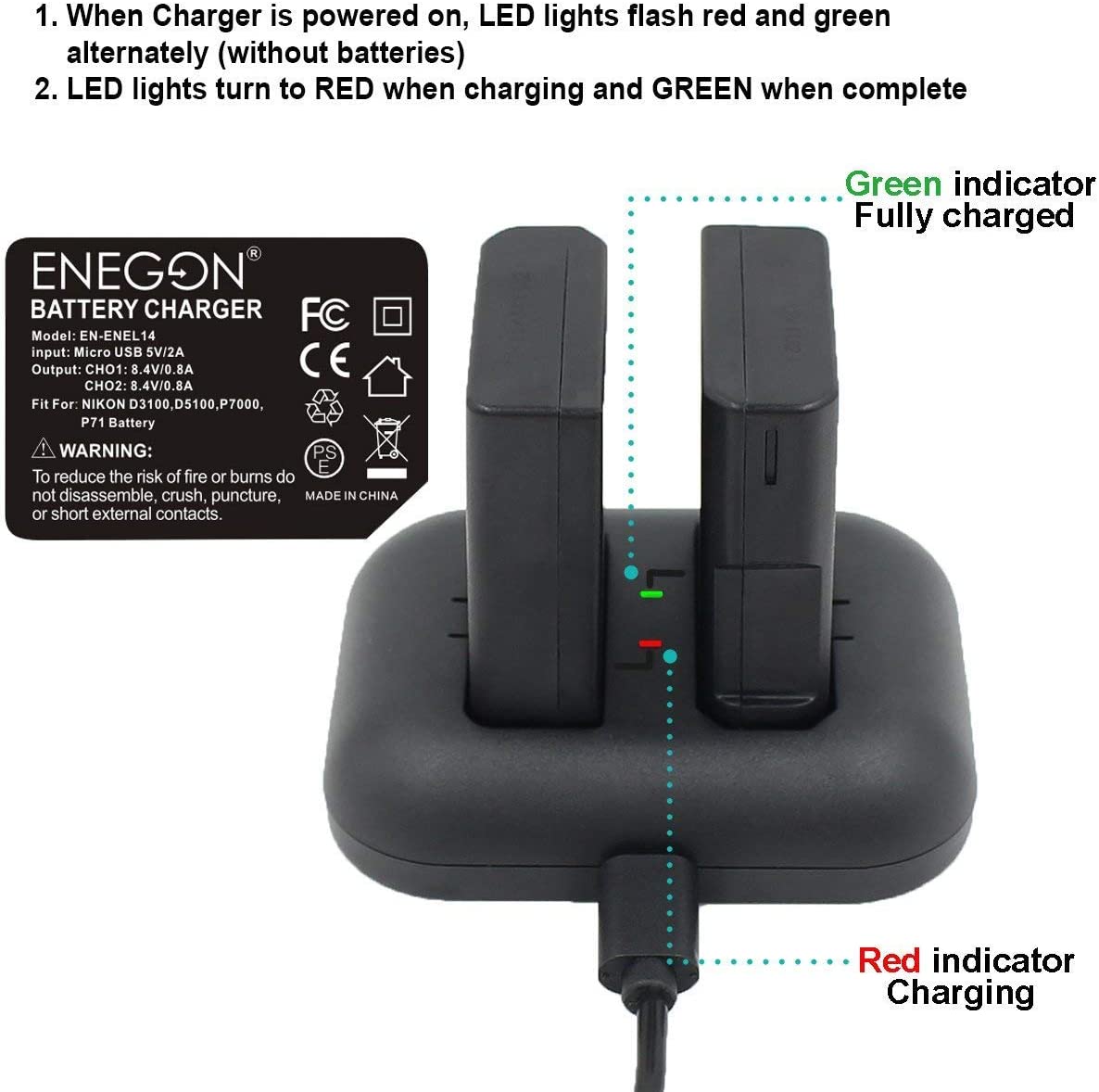 EN-EL14/14a Replacement Battery (2-Pack) and Rapid Dual Charger Kit for Nikon  - ENEGON