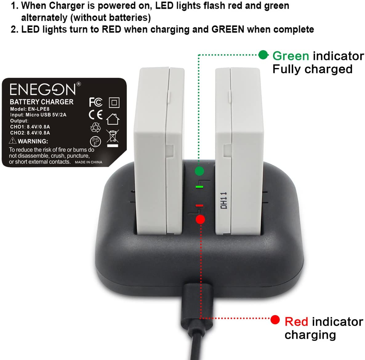 Replacement Batteries of Canon LP-E8 (2-Pack) and Rapid Dual Charger  manual- ENEGON